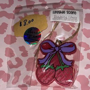 Strawberry Car Freshener with Purple Bow/ blushing cheery scent